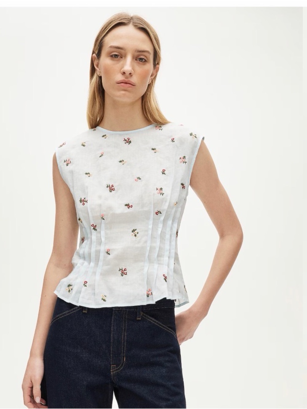 J CREW SIZE 6 Pintuck shell top in ramie with embroidered florals CT109 $148 - Picture 2 of 6